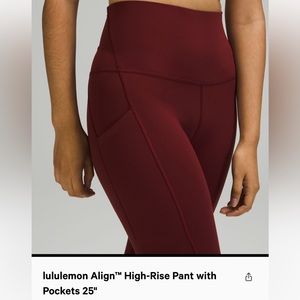 GUC Lululemon Align High Rise Pant 25” with Pockets Color Mulled Wine Size 10